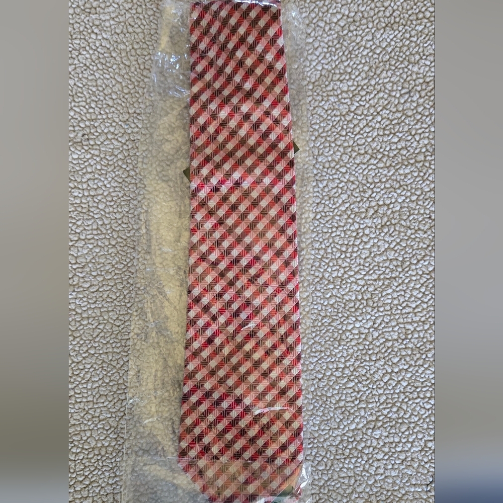 Express Men's Red and White Checkered Tie